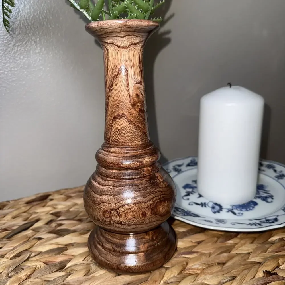 Vintage Hand Turned Wood Vase AKS 54 Mid Century Modern Organic Decor 8.5